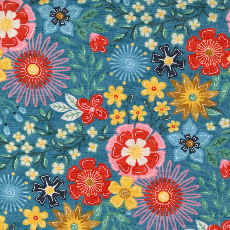 Quilting Fabric - Floral on Blue from Frankie by Basic Grey for Moda 30670 14