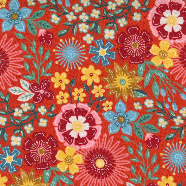 Quilting Fabric - Floral on Red from Frankie by Basic Grey for Moda 30670 17
