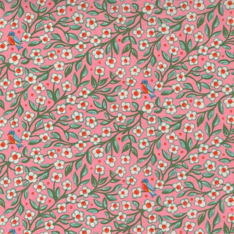 Quilting Fabric - Flower and Bird on Pink from Frankie by Basic Grey for Moda 30672 19