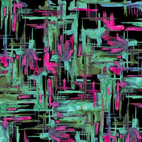 Quilting Fabric - Abstract Plaid on Black from Fiesta Boho by Desiree's Designs for Quilting Treasures 30789-J