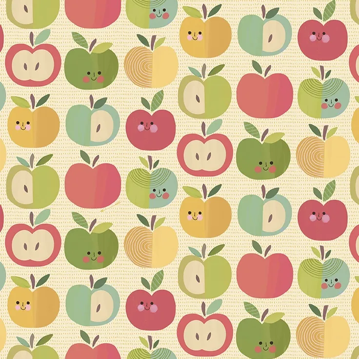 Quilting Fabric - Happy Apples on Yellow from Autumn Smiles by Sunny Spot Studio for Quilting Treasures 31056 E