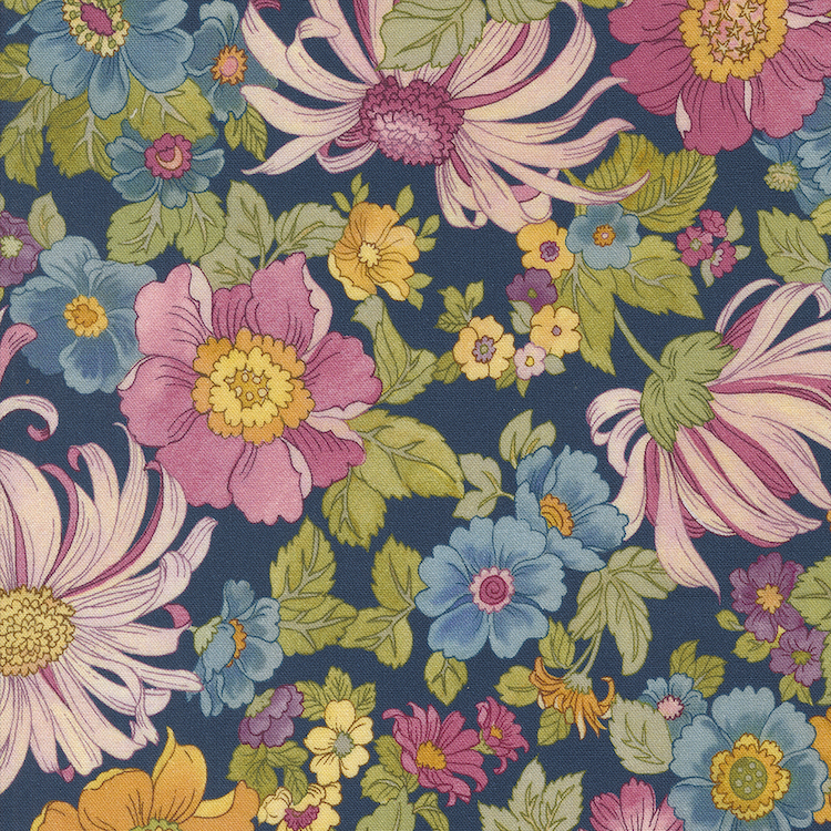 Quilting Fabric - Large Floral on Navy Blue from Chelsea Garden by Moda 33740 12