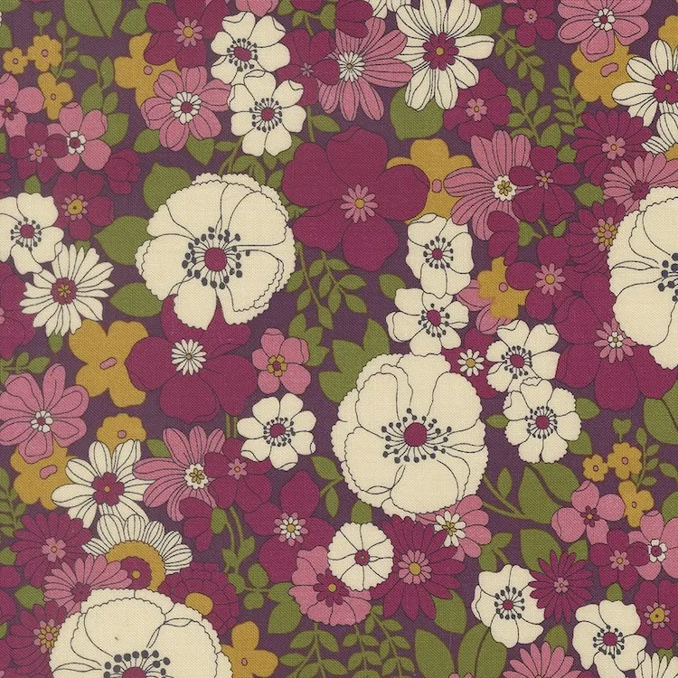Quilting Fabric - Floral on Plum Purple from Chelsea Garden by Moda 33850 17