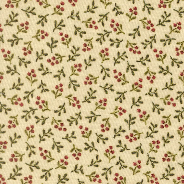 Quilting Fabric - Berry Branches On Cream with Metallic Accents from Merry Manor by Moda 33866 11M