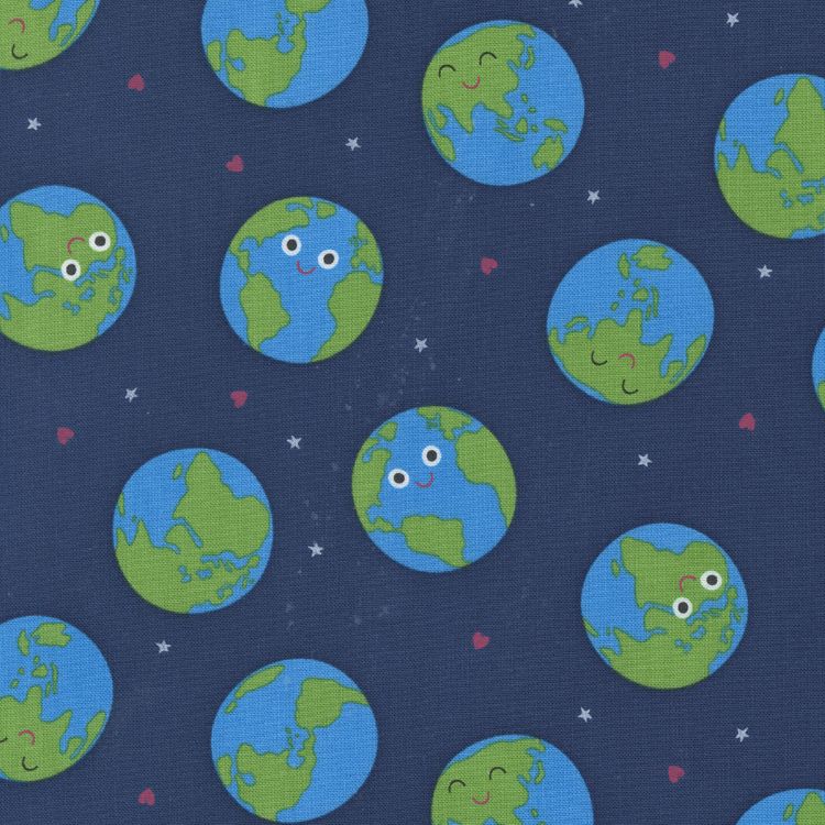 Quilting Fabric - Planet Earth on Navy Blue from Rainbow Garden by Abi Hall for Moda 35361 18