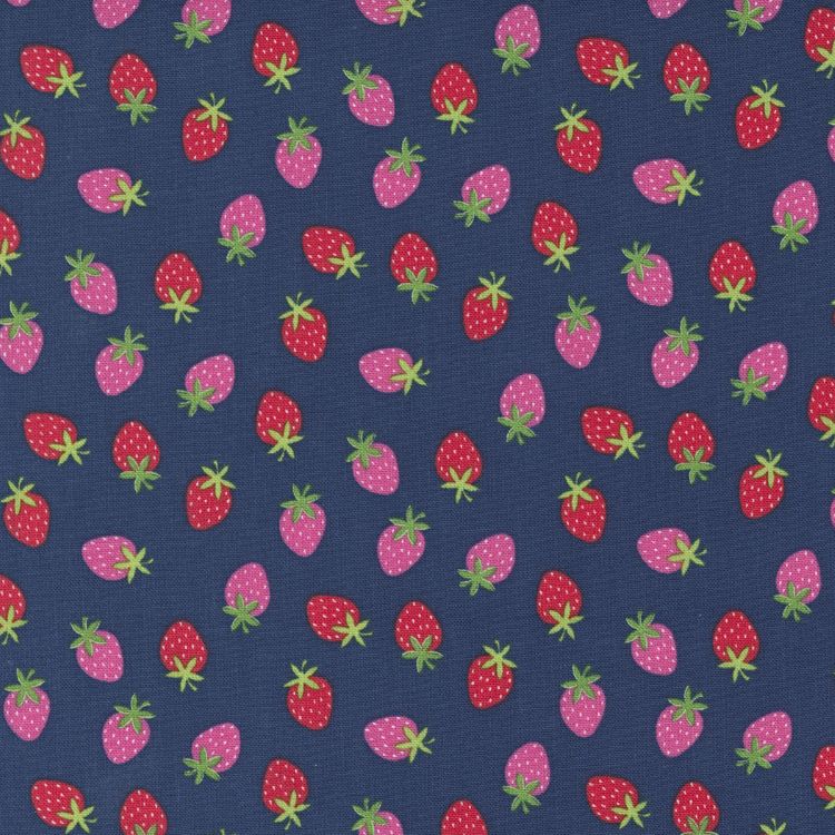 Quilting Fabric - Strawberries on Navy Blue from Rainbow Garden by Abi Hall for Moda 35365 18