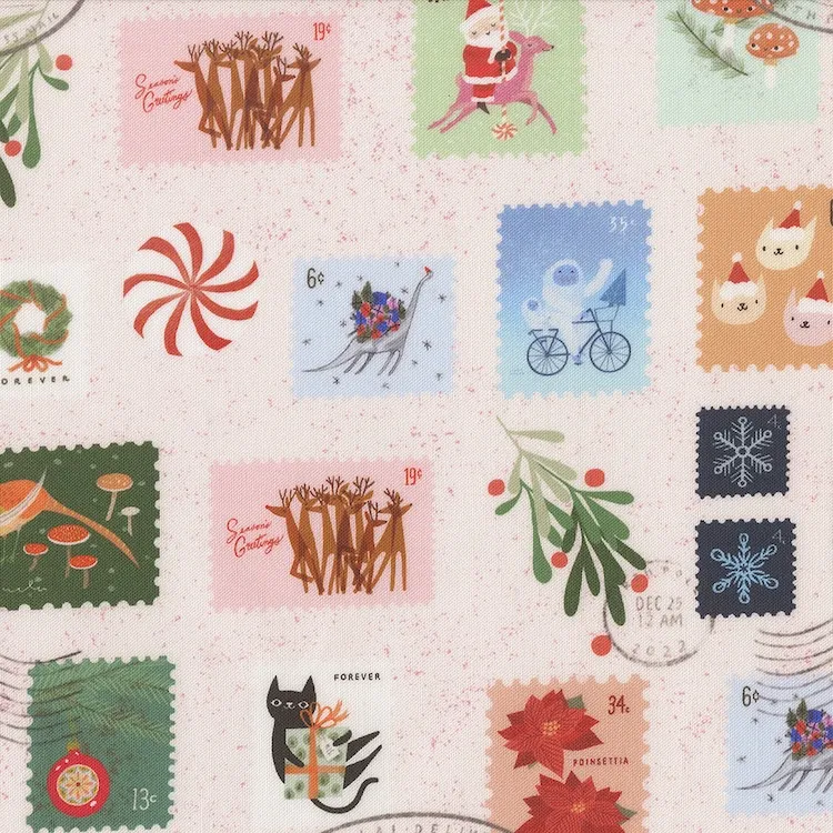 Quilting Fabric - Christmas Stamps On White from Tiny Christmas by Lizzy House for Moda
