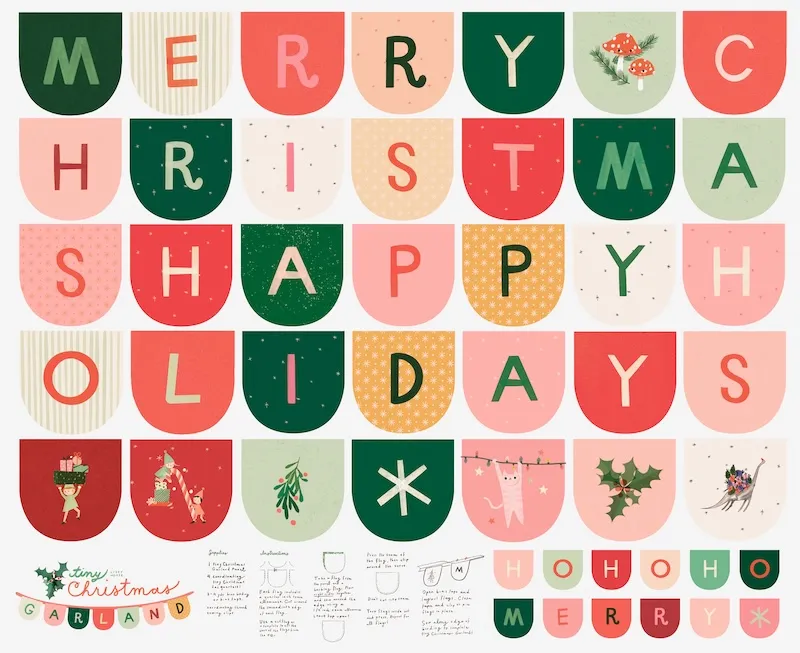 Quilting Fabric Panel - Tiny Christmas Bunting by Lizzy House for Moda 37138-11 