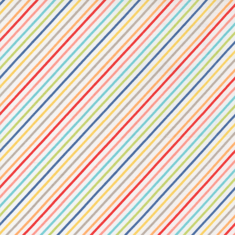 Quilting Fabric - Colourful Bias Stripes on White from Simply Delightful by Sherri and Chelsi for Moda 37646-11