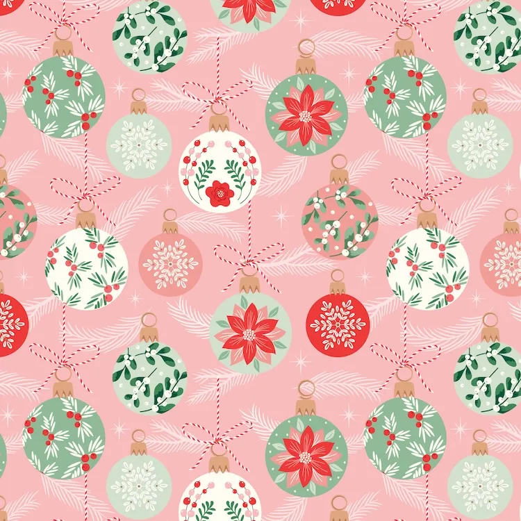 Quilting Fabric - Baubles on Pink from Baubles & Bows Berries by The Craft Cotton Company 3777-05