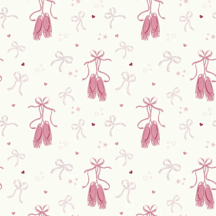 Quilting Fabric - Bows and Ballet Slippers on White by The Crafty Pie 3796