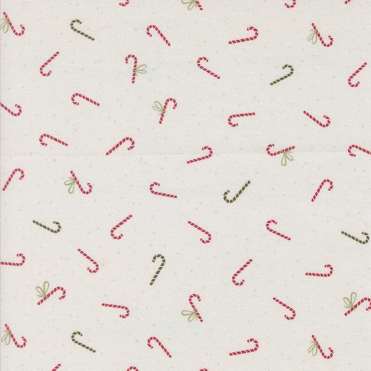 Quilting Fabric - Candy Canes on Pearl White from Purrfect Christmas by Elena Amo for Moda 39047 11