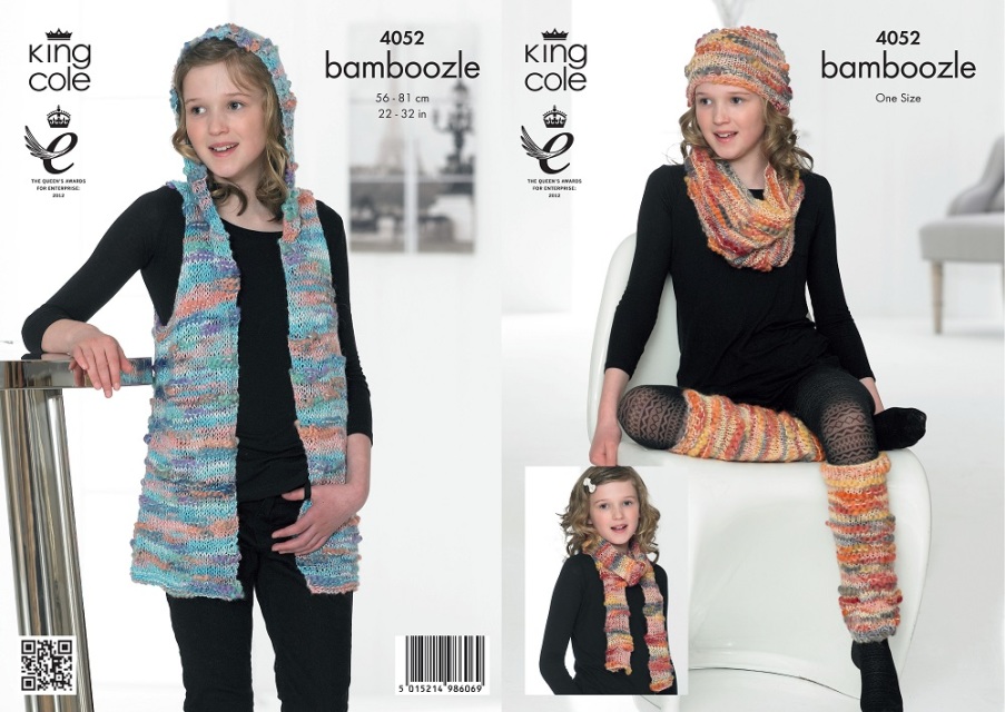 King Cole KC4052 - Waistcoat, Hat, Scarf, Legwarmer and Snood - Leaflet - Childrens Knitting Pattern