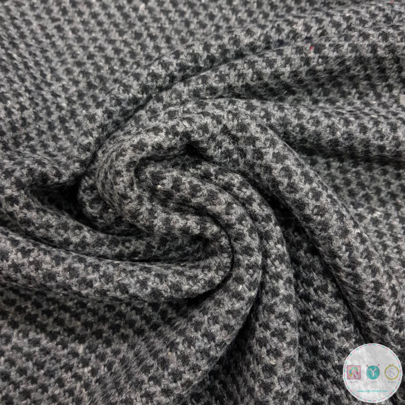 Wool Blend Coat Fabric - Grey and Black Tex Spot