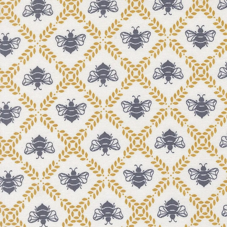 Cotton Linen Canvas - Bees in Grid on White from Sun Drenched by Sweetfire Road for Moda 43204 34L