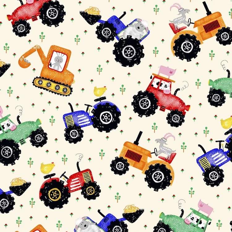 Cotton Flannel Fabric - Tractors on Cream from Fun Flannels by Oasis Fabrics 446381