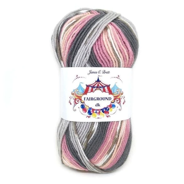 Yarn - James C Brett Fairground DK in Pink, Brown And Grey Mix G12