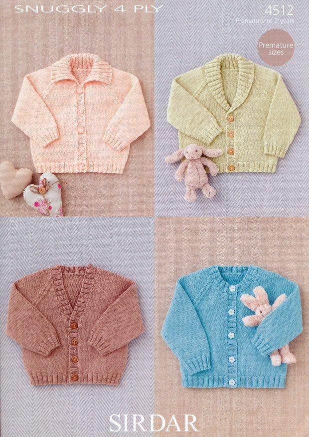 Baby Raglan Cardigan Knitting Patterns in Sirdar Snuggly 4 Ply 50g - 4512