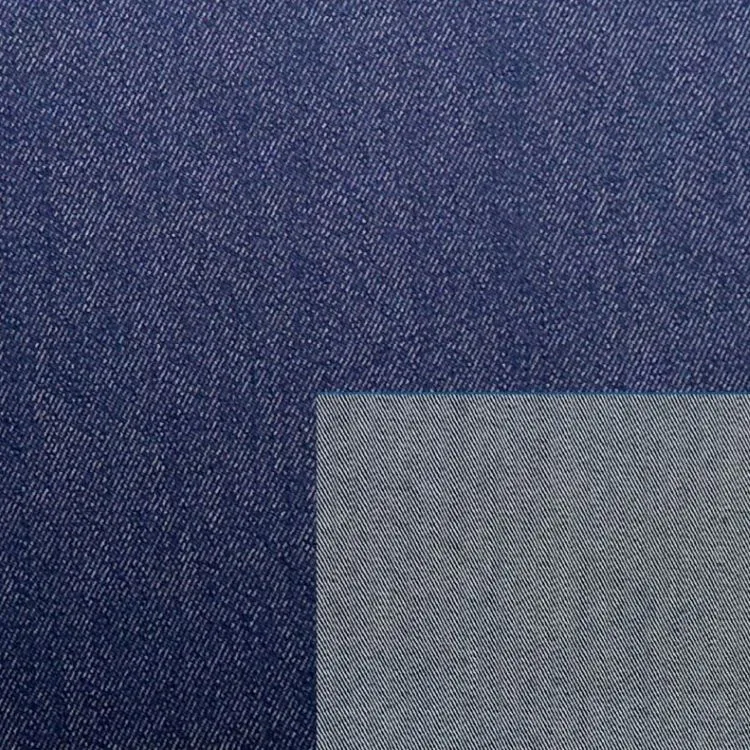 Reversible Stretch Cotton Blend Denim Fabric - Blue / White