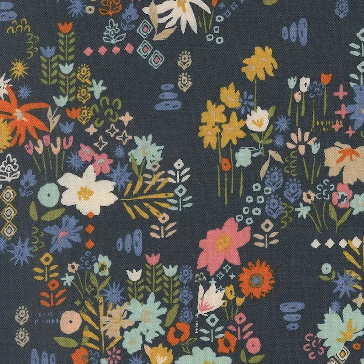 Quilting Fabric - Floral on Navy Blue from Boho Haven by Fancy That Design House for Moda 45644 18