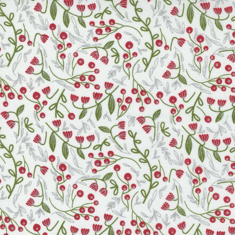 Quilting Fabric - Winter Floral on White with Metallic Accents from Merrymaking by Gingiber for Moda 48344 11M