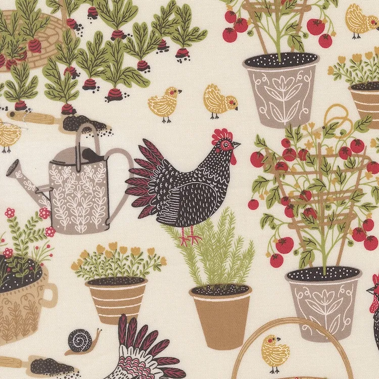 Quilting Fabric - Chickens on Cream from Hen House by Gingiber for Moda 48430 11