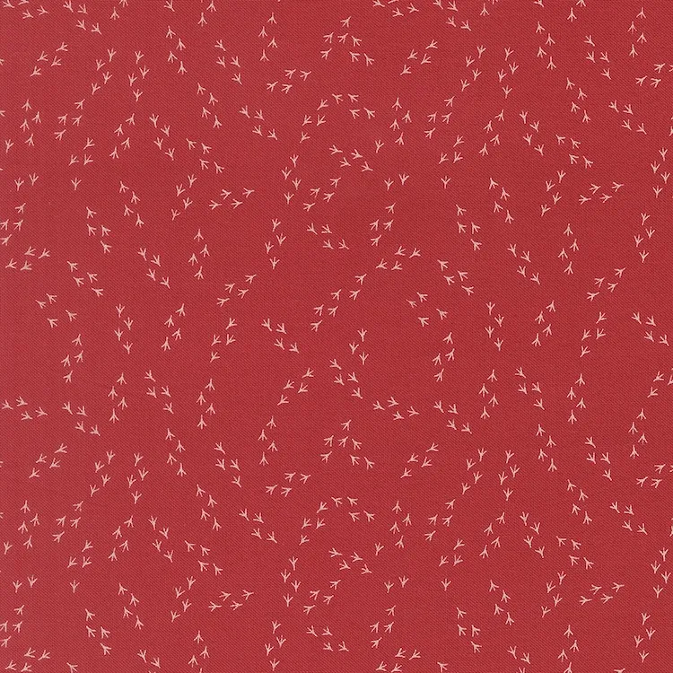 Quilting Fabric - Chicken Tracks on Red from Hen House by Gingiber for Moda 48438 16
