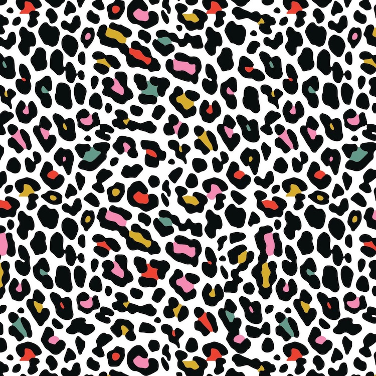 Quilting Fabric - Colourful Leopard Print on White from Everyday You by CDS for Camelot 50210906-01