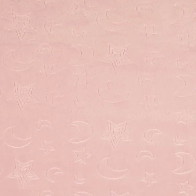 Super Soft Cuddle Fabric with Textured Moon and Stars Design in Baby Pink