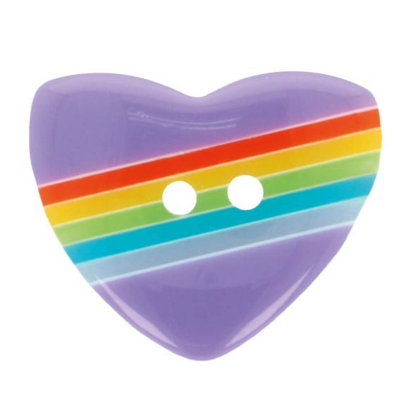 Buttons - 15mm Plastic Rainbow Heart in Purple