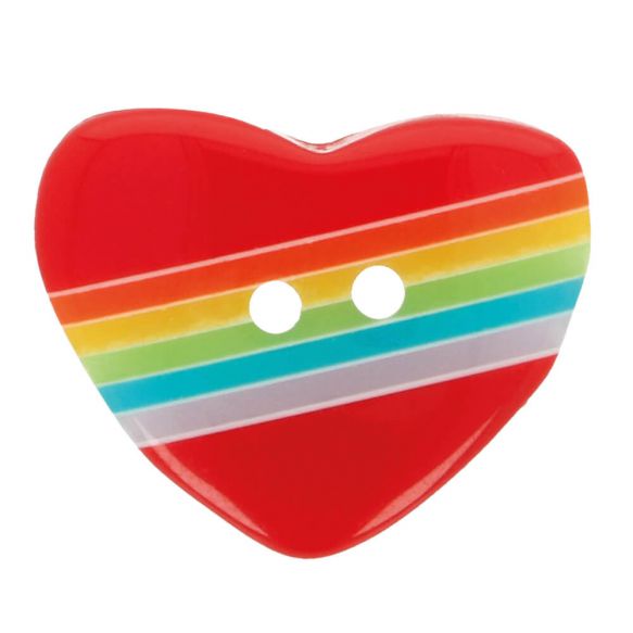 Buttons - 15mm Plastic Rainbow Heart in Red