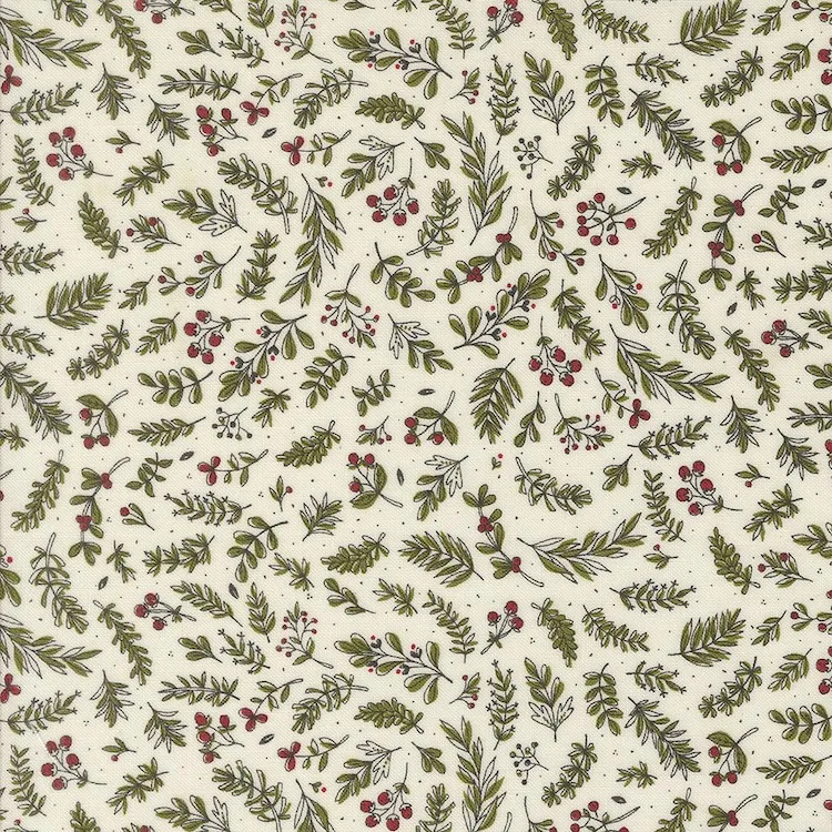 Quilting Fabric - Sketched Christmas Greenery on Vanilla Off White from Emmitt and Ivy by Sweetwater for Moda 55695-11