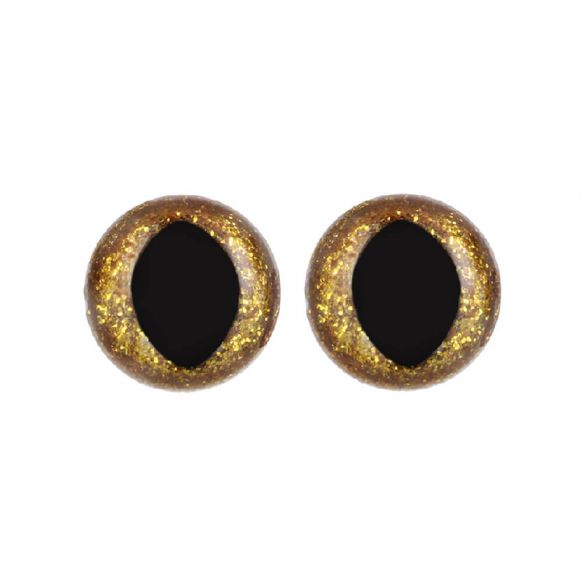 12mm Sparkly Gold Cat Safety Eyes for Doll and Toy Making - Sold per Pair