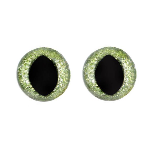 15mm Sparkly Green Cat Safety Eyes for Doll and Toy Making - Sold per Pair
