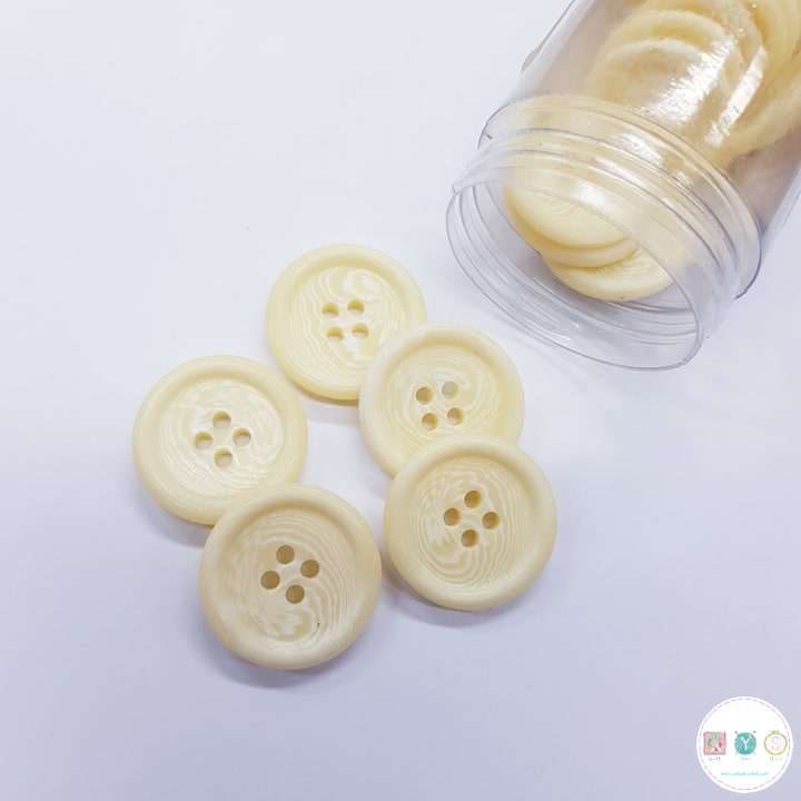 Marbled Cream Button - 25mm - Plastic - 4 Hole Sew Through - Haberdashery