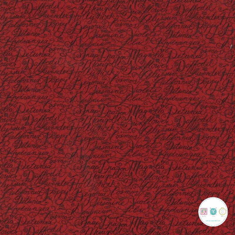 Quilting Fabric - Ruby Red Garden Text from Patchwork Garden by Kathy Schmitz for Moda 6061 14