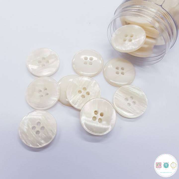 Perlescent Cream Button- 20mm - Plastic - 4 Hole Sew Through - Haberdashery