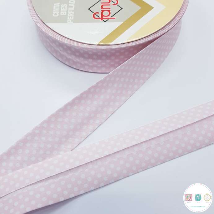 Bias Binding White Dots on Baby Pink Col. 31 - 30mm Wide by Fany