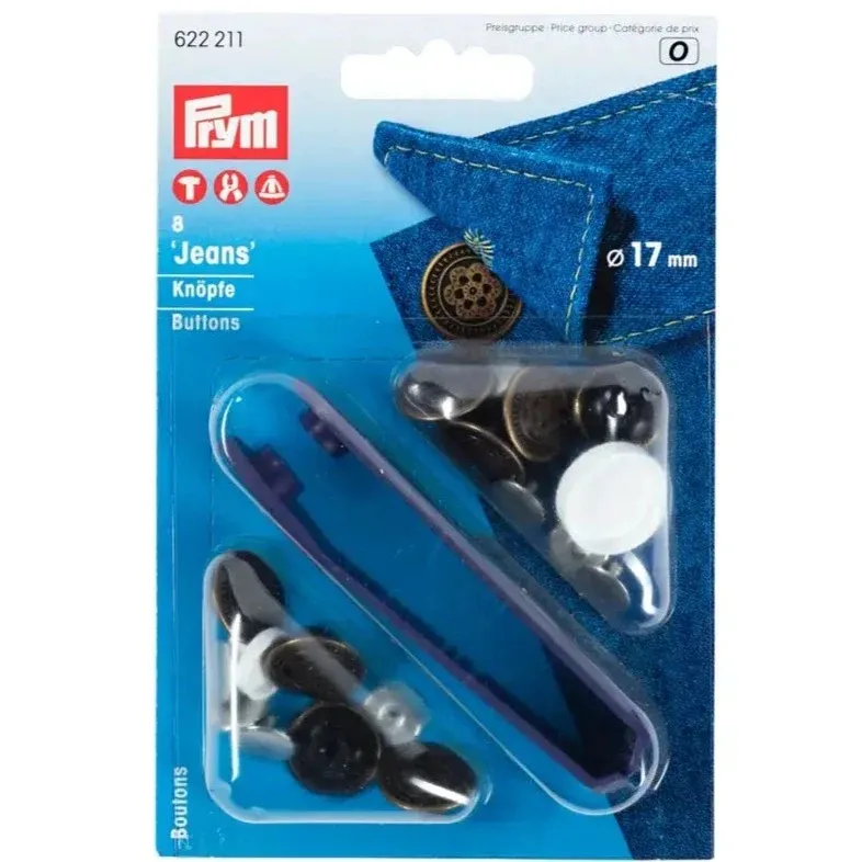 Jeans Buttons - 17mm Stainless Brass with Flower Design in Antique Bronze by Prym 622 211