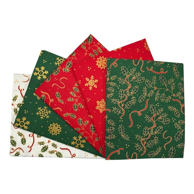 Quilting Fabric - Fat Quarter Bundle - Metallic Holly by The Craft Cotton Company