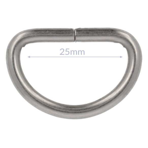 Bag Making - D Ring 25mm in Distressed Silver (2 per pack)