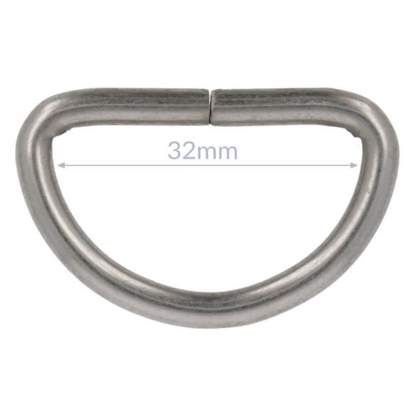 Bag Making - D Ring 32mm in Distressed Silver (2 per pack)