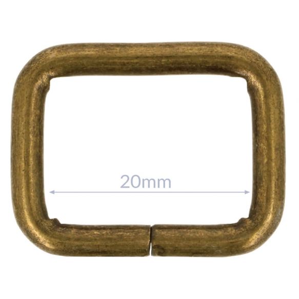 Bag Making - Rectangular Ring 20mm in Antique Brass (2 per pack)