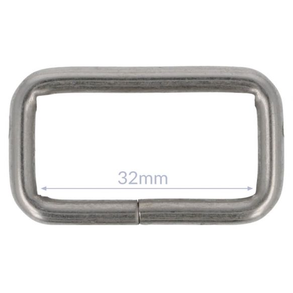 Bag Making - Rectangular Ring 32mm in Distressed Silver (2 per pack)