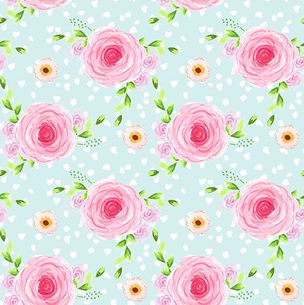 Quilting Fabric - Roses on Blue from Flower Market by Jennifer Heynen for In The Beginning Fabrics 6JHS 1