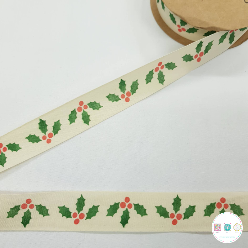 25mm Cotton Tape with Holly