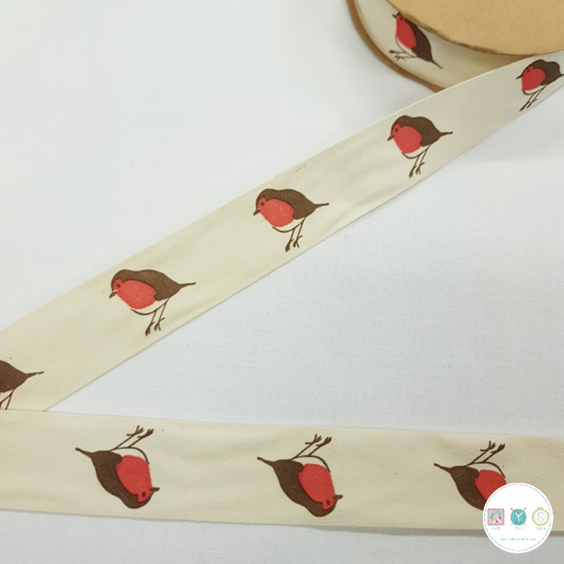 25mm Cotton Tape with Robins