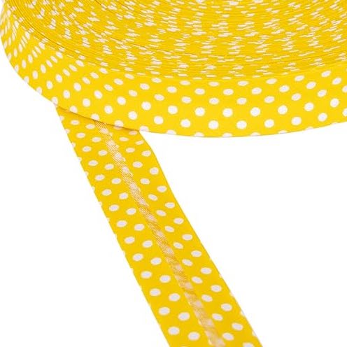 Bias Binding Dots on Yellow - 18mm Wide by Fany