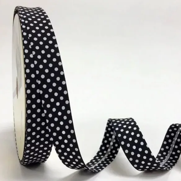 Bias Binding Dots on Black - 18mm Wide by Fany
