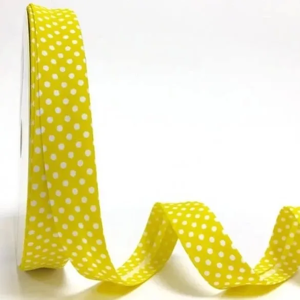 Bias Binding Dots on Yellow - 18mm Wide by Fany